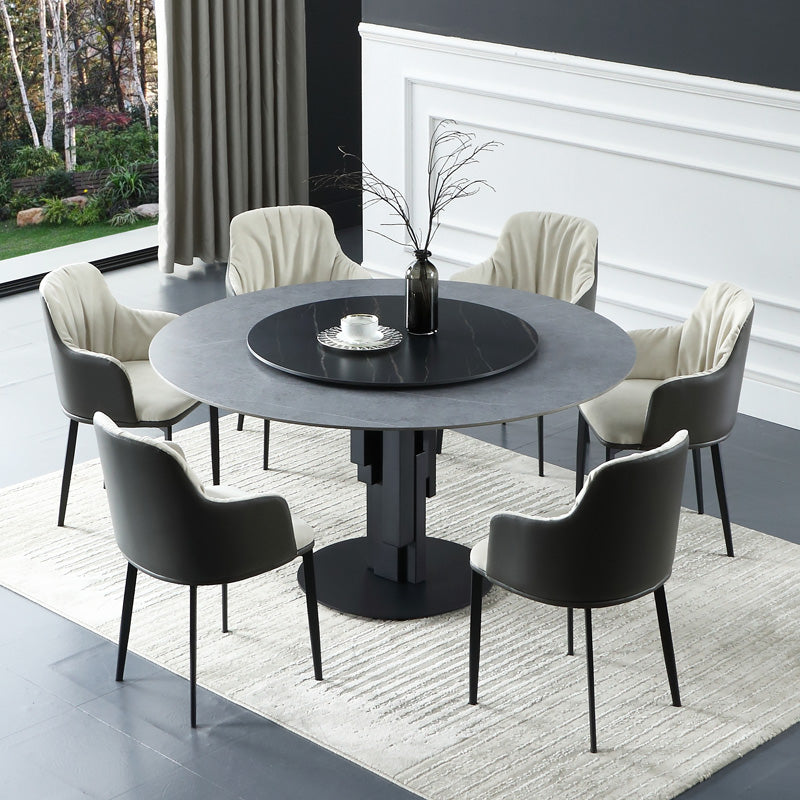 Round Stone Top Dining Table Contemporary Dining Table with Turntable