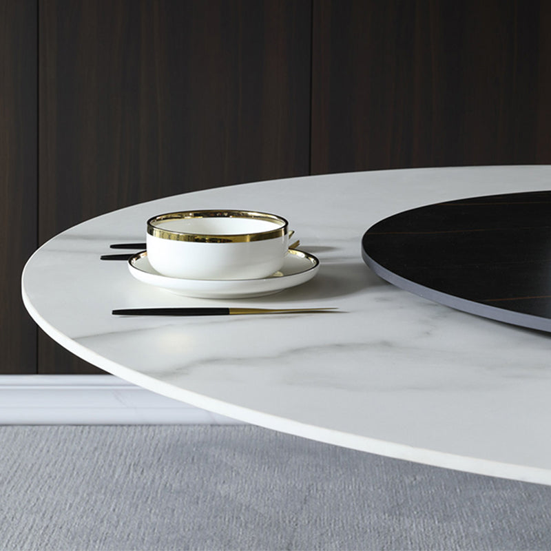 Round Stone Top Dining Table Contemporary Dining Table with Turntable