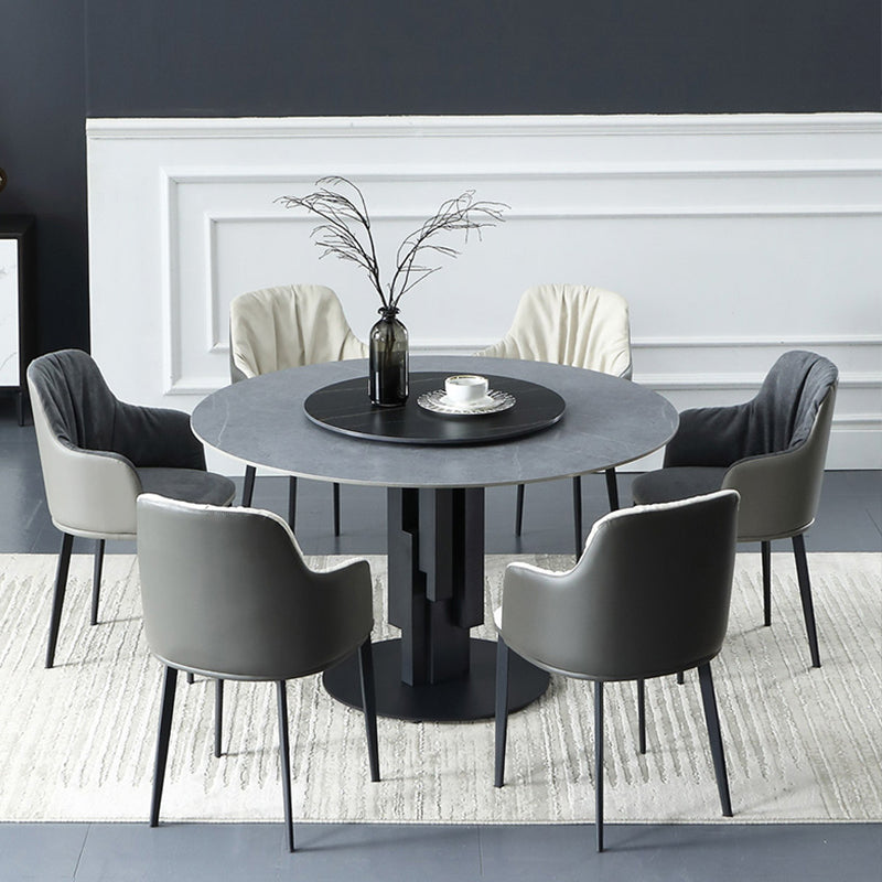 Round Stone Top Dining Table Contemporary Dining Table with Turntable