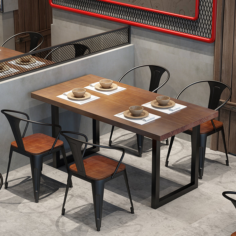 Brown Solid Wood Dining Table Industrial Rectangle Dining Table with Black Frame