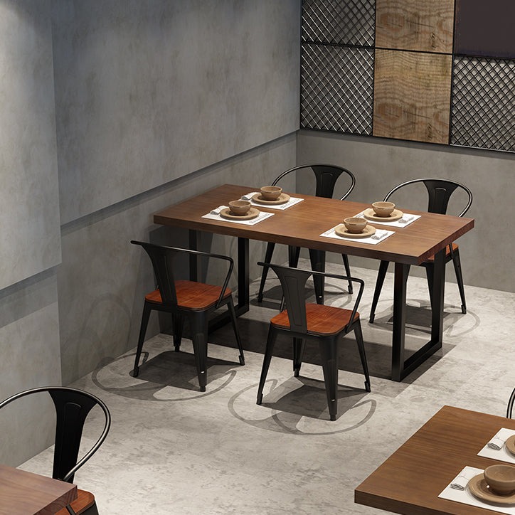 Brown Solid Wood Dining Table Industrial Rectangle Dining Table with Black Frame