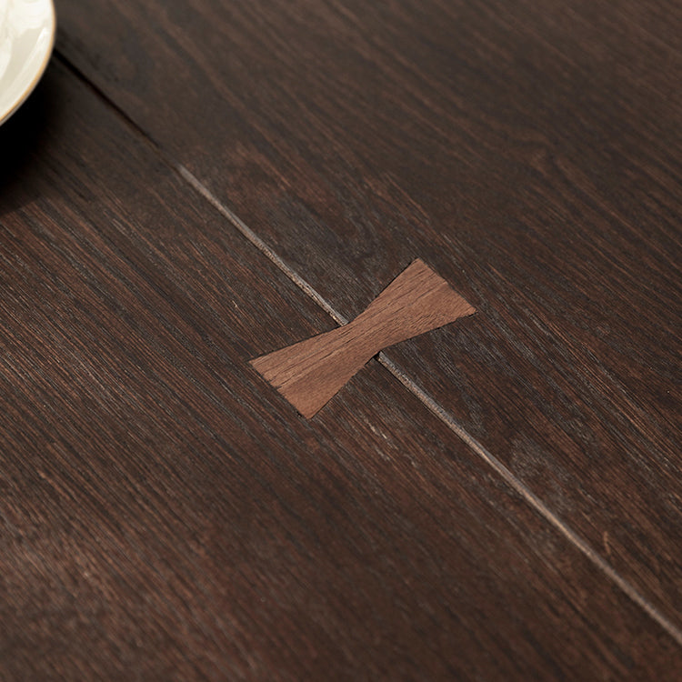 Round Solid Wood Dining Table Brown 4 Legs Dining Table with Metal Base