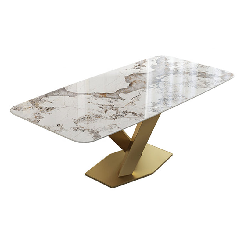 Luxury Sintered Stone Top Table Rectangle Indoor Table with Gold Pedestal