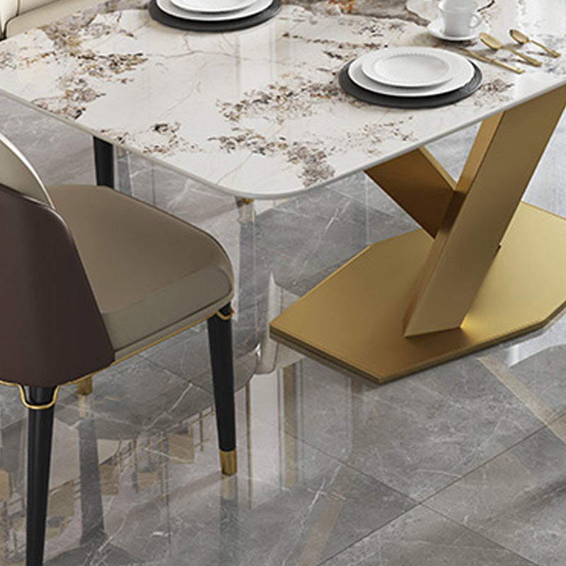 Luxury Sintered Stone Top Table Rectangle Indoor Table with Gold Pedestal