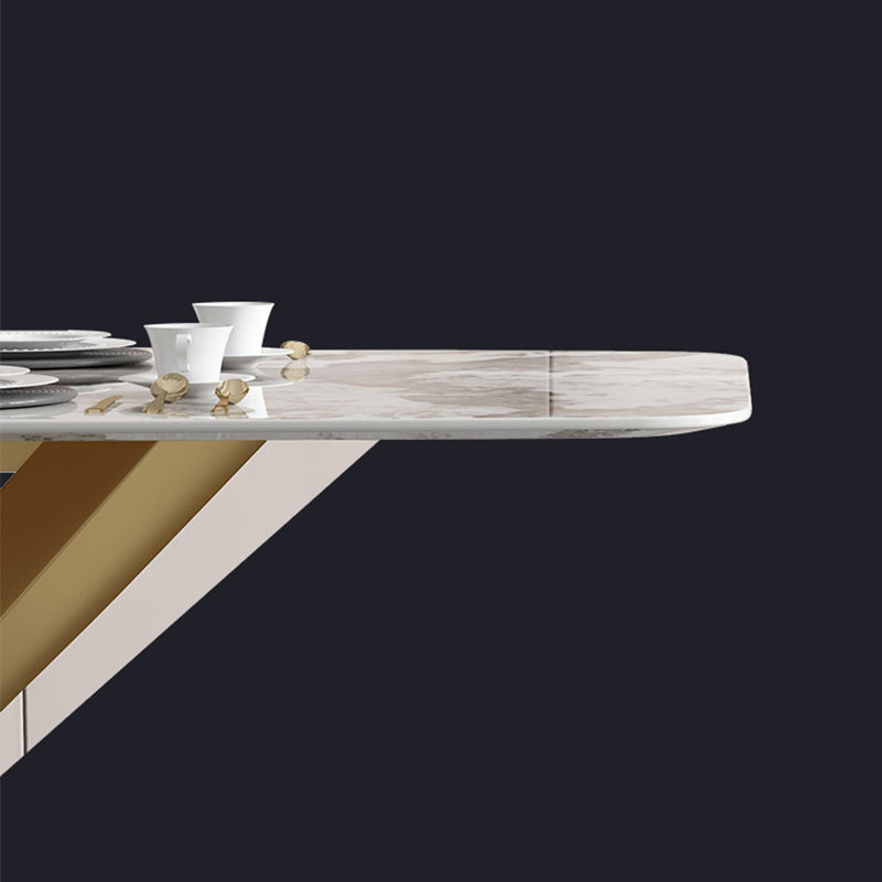 Luxury Sintered Stone Top Table Rectangle Indoor Table with Gold Pedestal