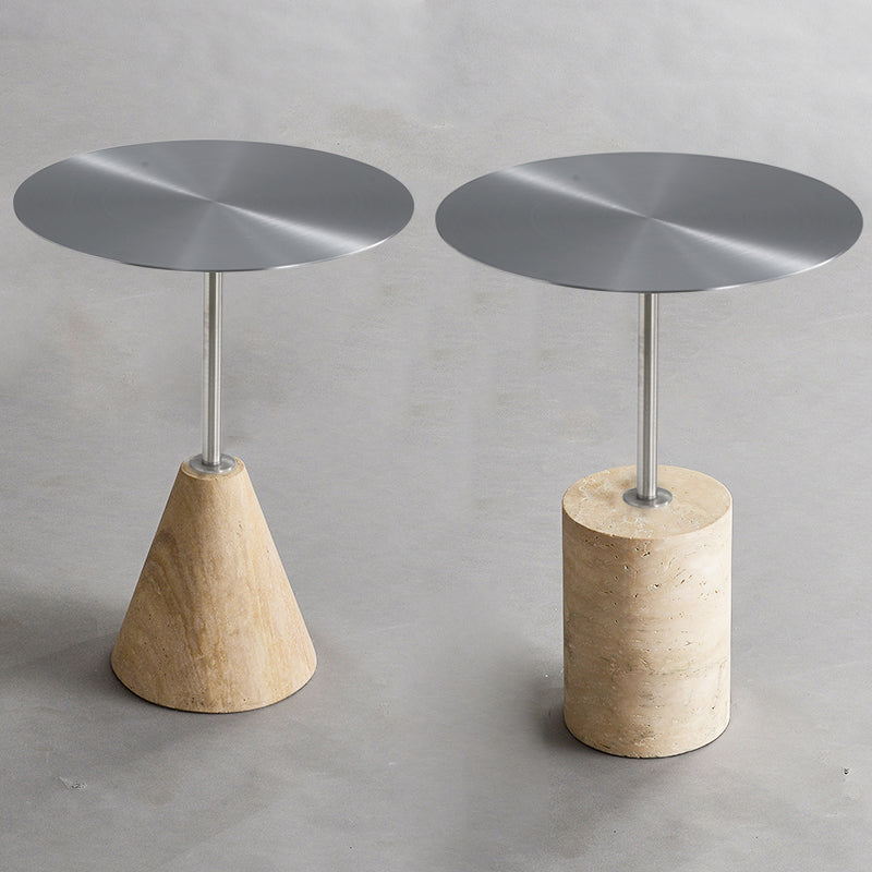 Stone Pedestal End Table Metal Round Side End Table for Living Room