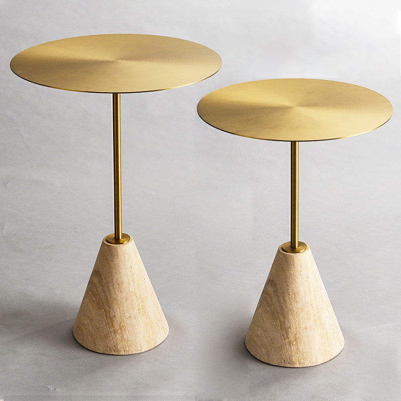 Stone Pedestal End Table Metal Round Side End Table for Living Room