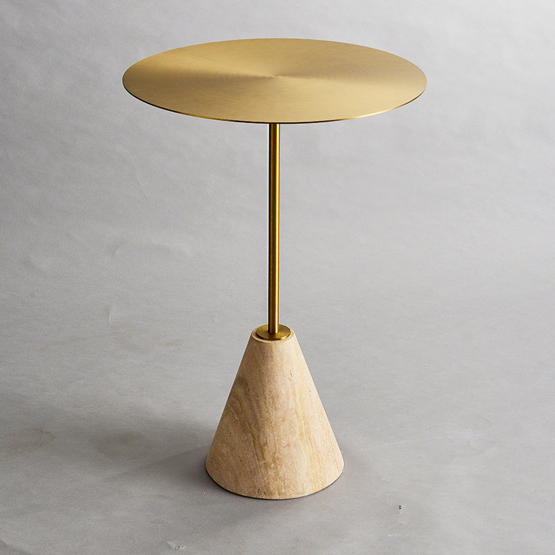 Stone Pedestal End Table Metal Round Side End Table for Living Room