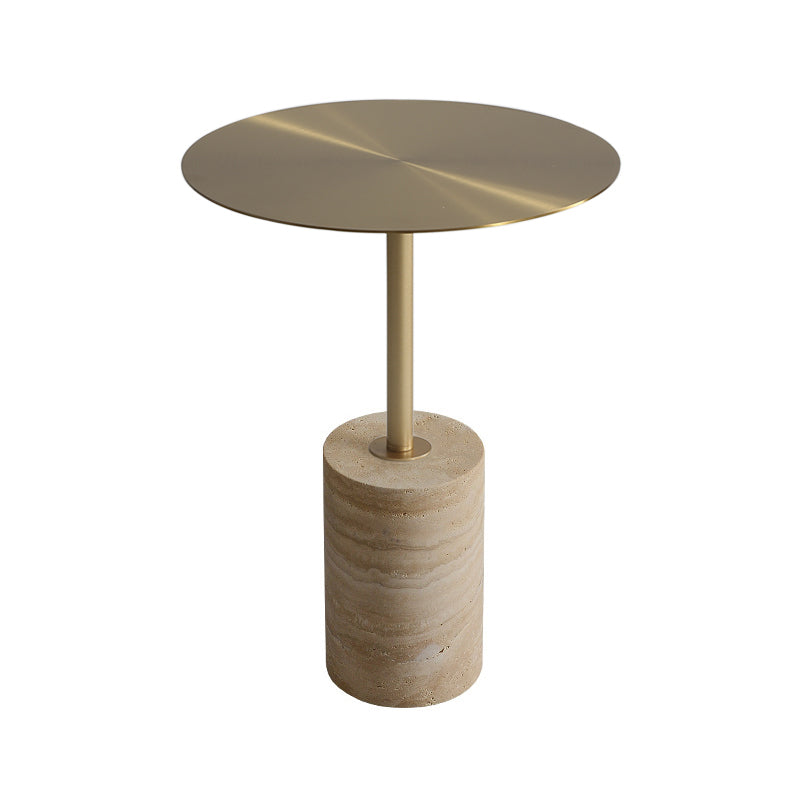 Stone Pedestal End Table Metal Round Side End Table for Living Room