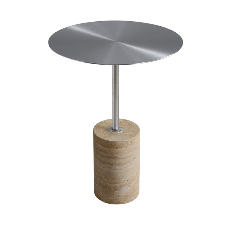 Stone Pedestal End Table Metal Round Side End Table for Living Room