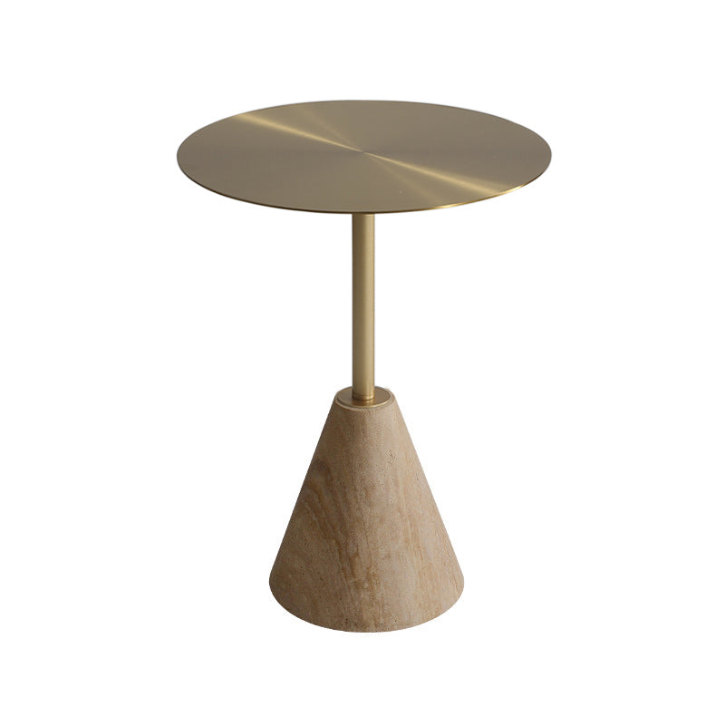 Stone Pedestal End Table Metal Round Side End Table for Living Room