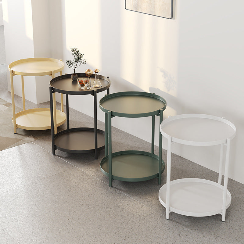 20.4" Tall 4 Legs/Cross Legs End Table Metal Round Tray Top Side End Table