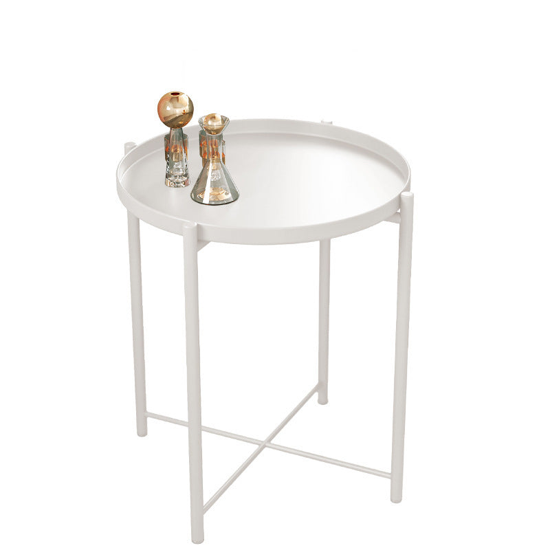20.4" Tall 4 Legs/Cross Legs End Table Metal Round Tray Top Side End Table