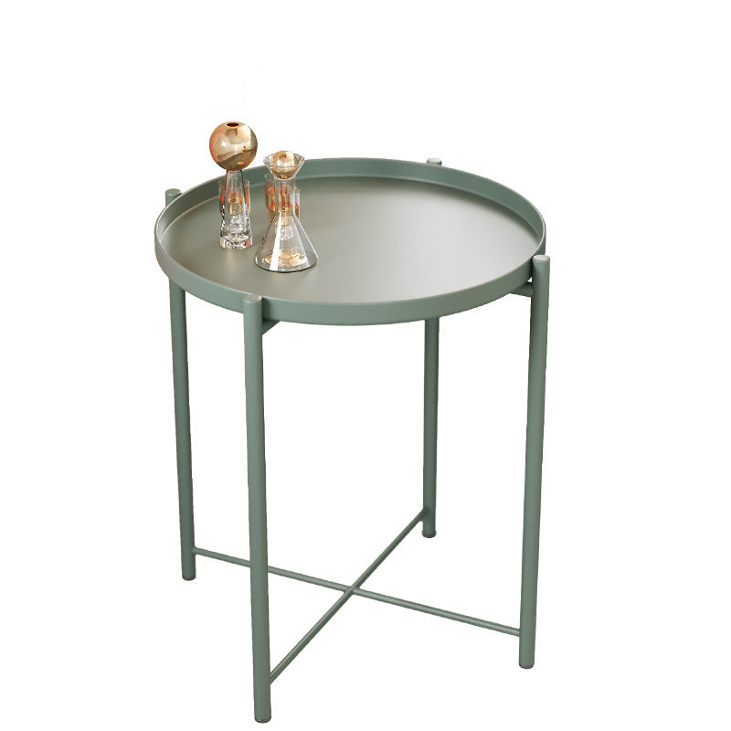 20.4" Tall 4 Legs/Cross Legs End Table Metal Round Tray Top Side End Table