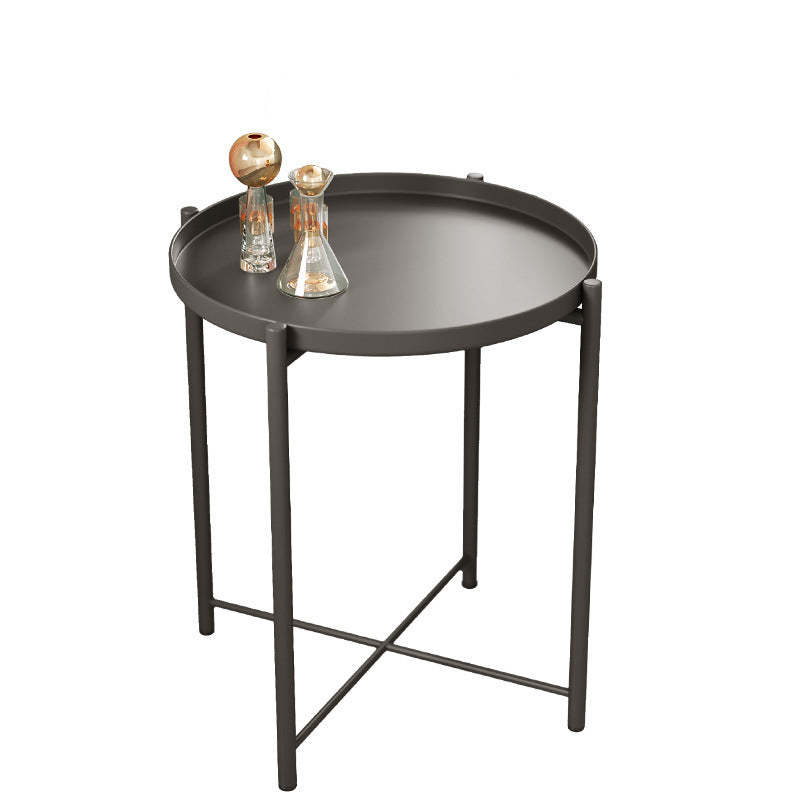 20.4" Tall 4 Legs/Cross Legs End Table Metal Round Tray Top Side End Table