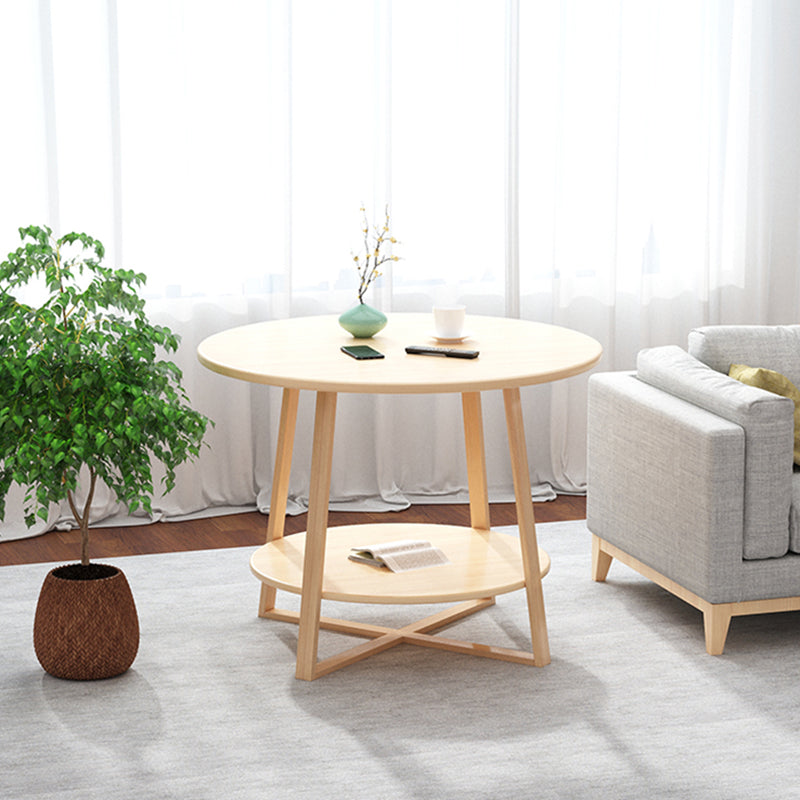 27.5" Tall Cross Legs Side Table Wood Natural/ White Round Side End Table