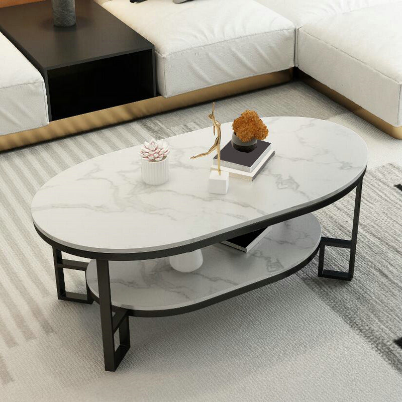 17.7" Tall Modern Iron 4 Legs Slate Rectangular Table Top Coffee Table