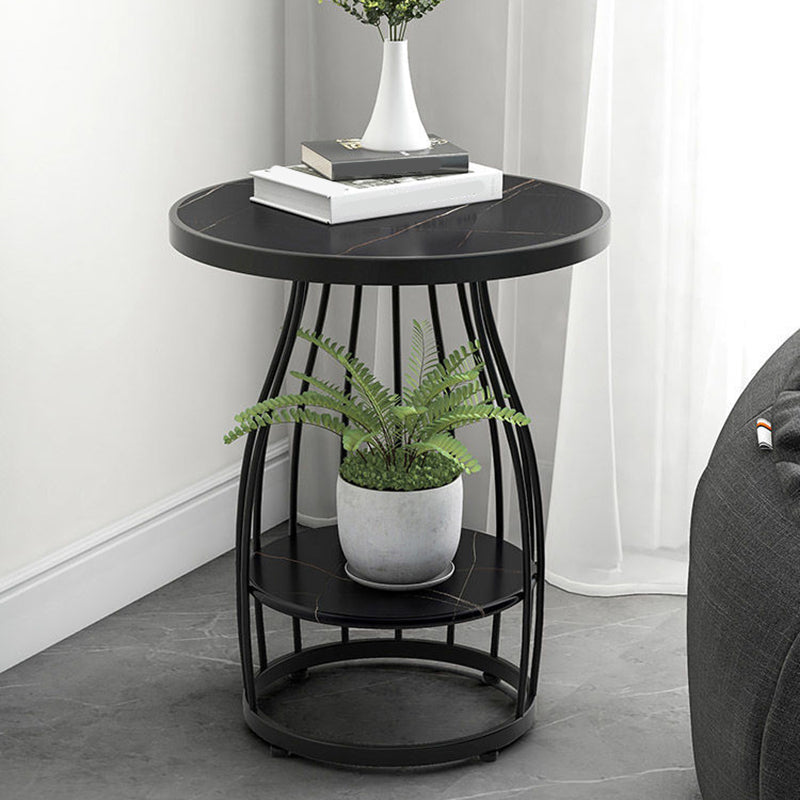 Modern Round Stone Side Table 24.8" H Frame Side Table with Shelf