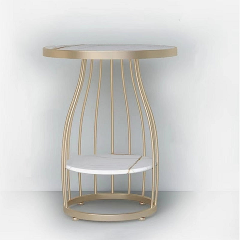 Modern Round Stone Side Table 24.8" H Frame Side Table with Shelf