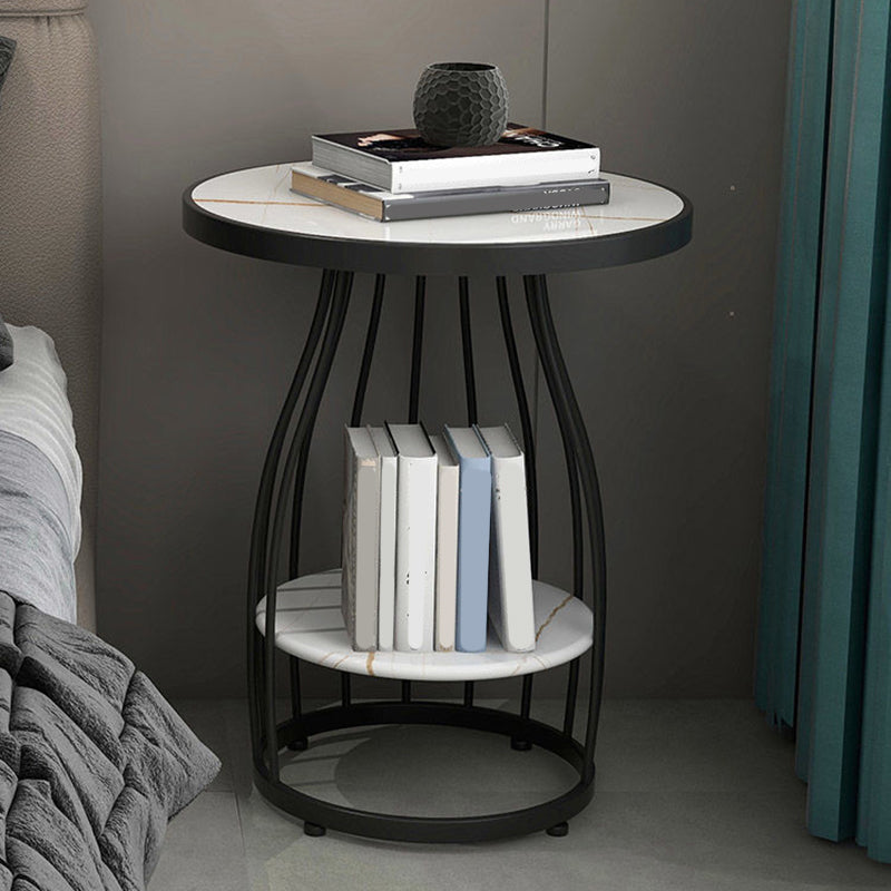 Modern Round Stone Side Table 24.8" H Frame Side Table with Shelf