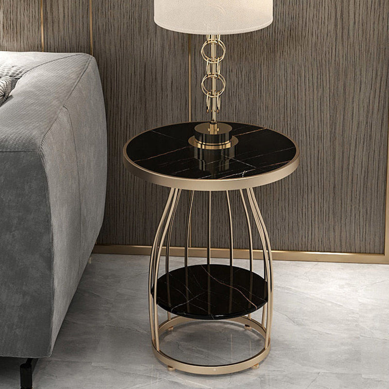 Modern Round Stone Side Table 24.8" H Frame Side Table with Shelf