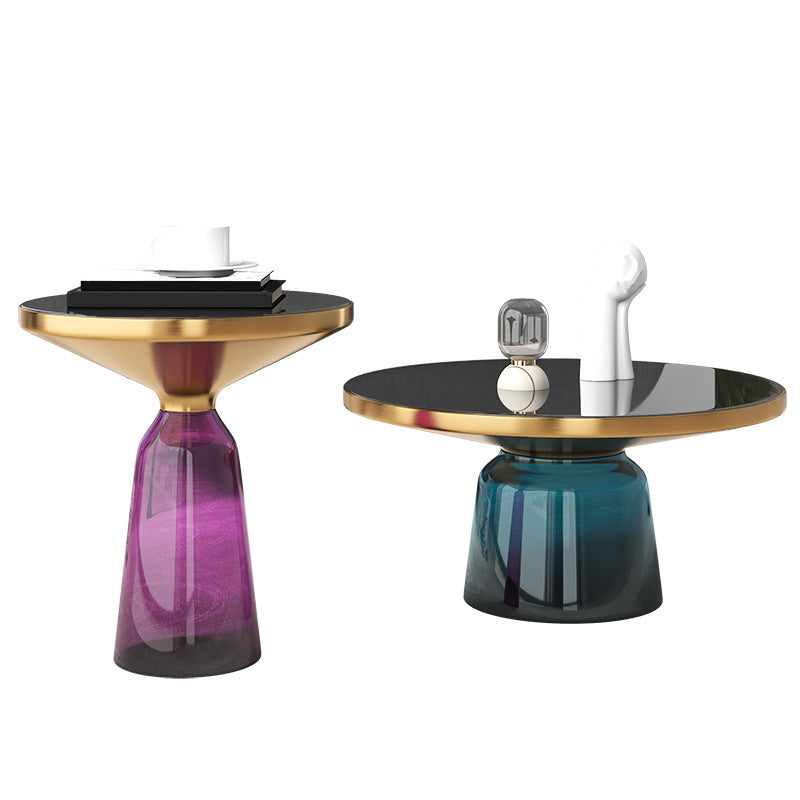 13.7"/20.8" Tall Modern Glass Pedestal Round Table Top Coffee Table