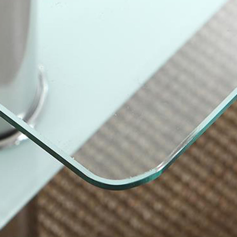 16.9" Tall Modern Stainless Steel 4 Legs Rectangular Glass Top Coffee Table with Shelf