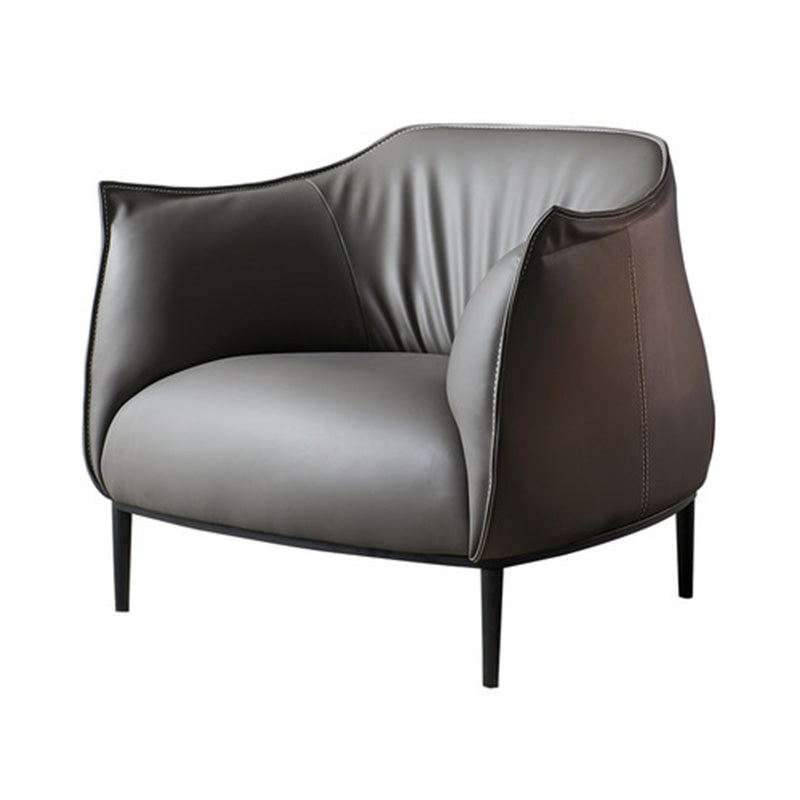 Solid Color Genuine Leather Arms Included with Black Legs Round Arms Barrel Chair