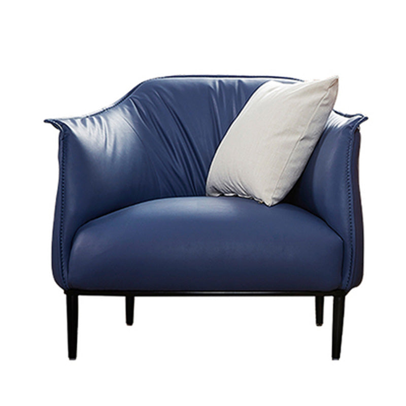 Solid Color Genuine Leather Arms Included with Black Legs Round Arms Barrel Chair