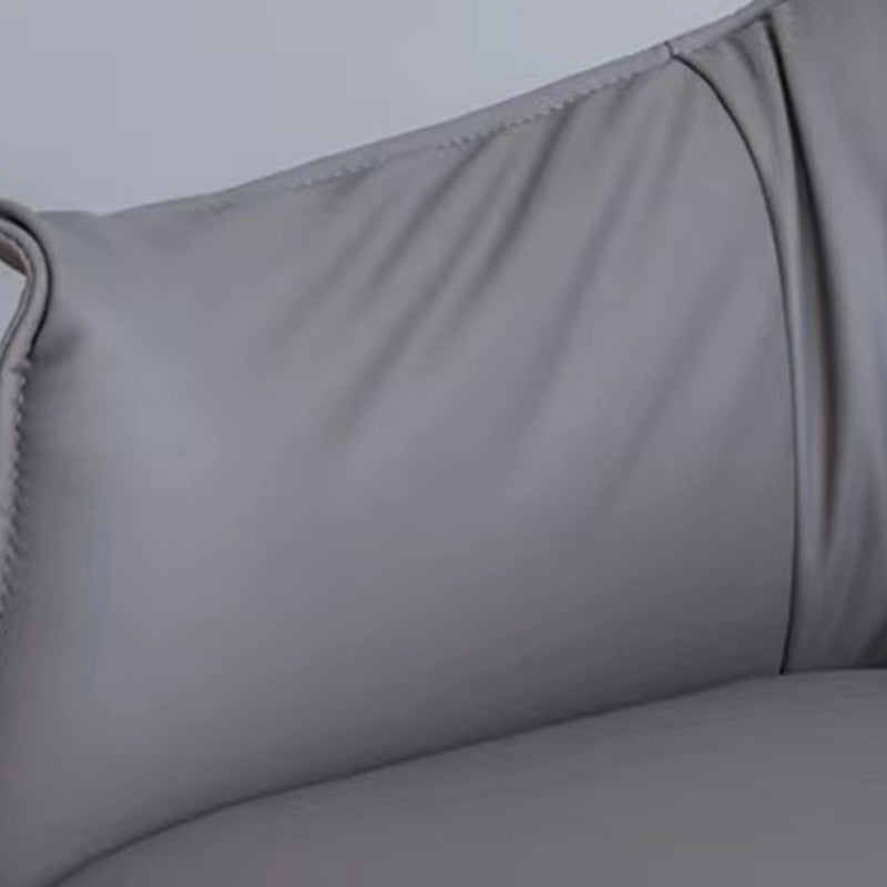 Solid Color Genuine Leather Arms Included with Black Legs Round Arms Barrel Chair