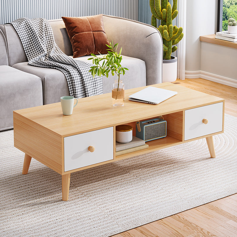 16.5"H Modern 4 Legs Wooden Base Rectangular Top Coffee Table with Storage