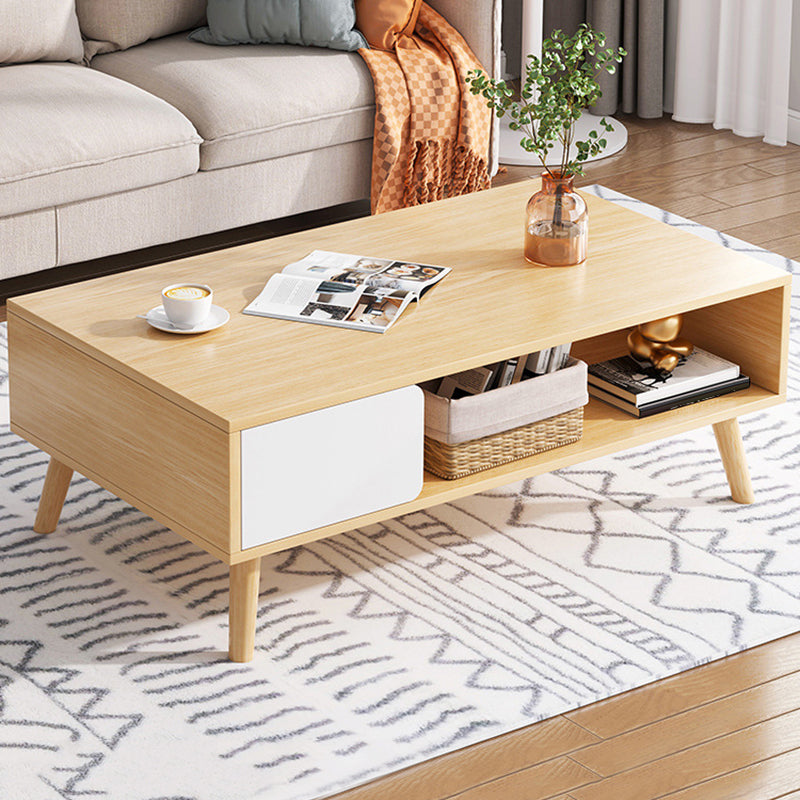 16.5"H Modern 4 Legs Wooden Base Rectangular Top Coffee Table with Storage
