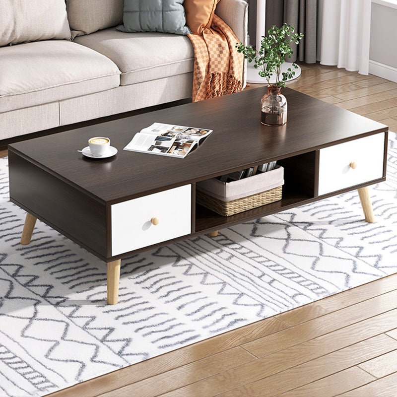 16.5"H Modern 4 Legs Wooden Base Rectangular Top Coffee Table with Storage