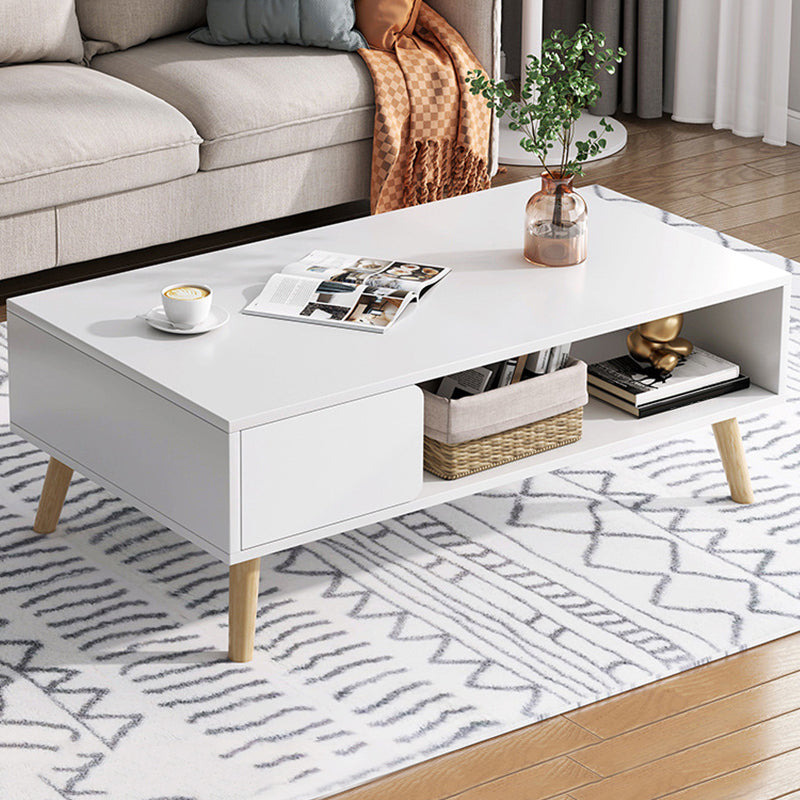 16.5"H Modern 4 Legs Wooden Base Rectangular Top Coffee Table with Storage