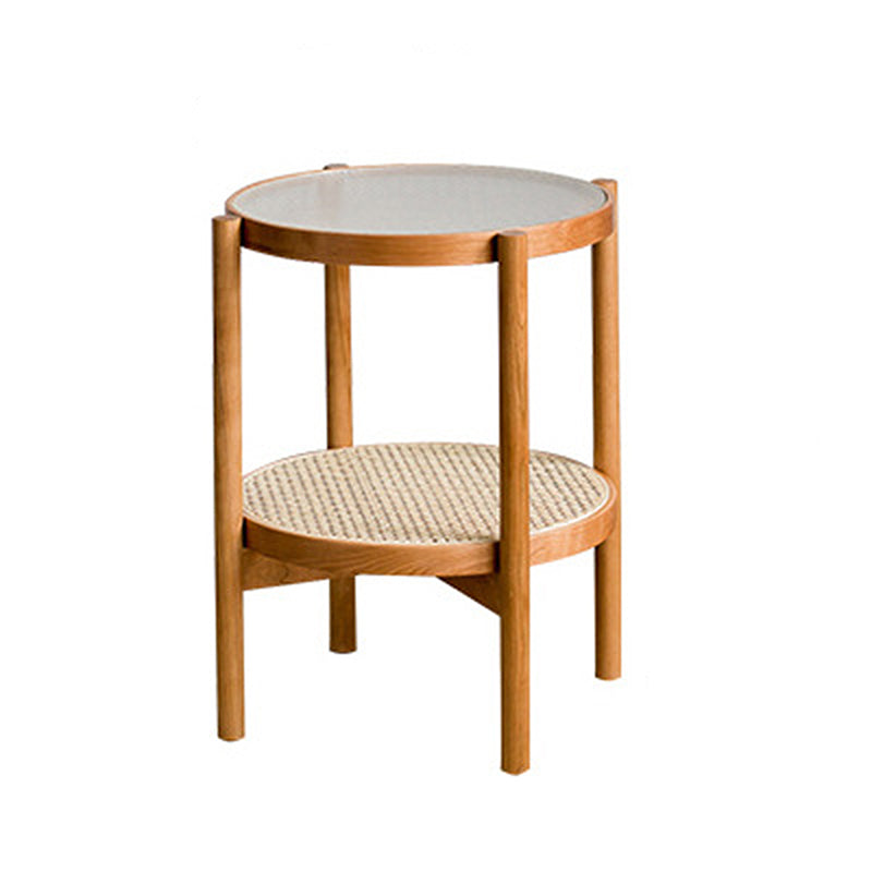 4 Legs Bunching Table with Solid Wood Base Round Coffee Table with Tempered Glass Top