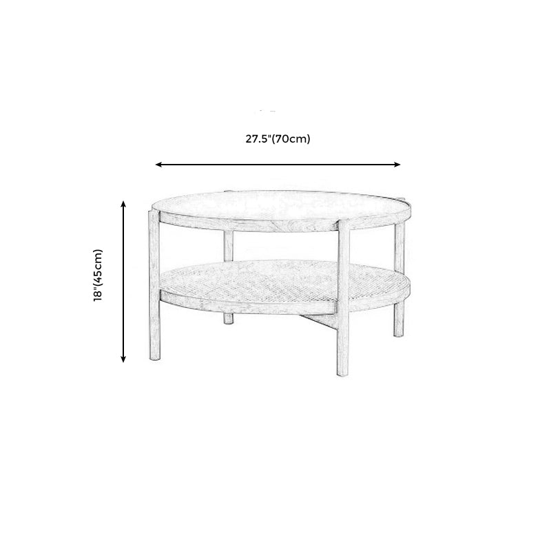 4 Legs Bunching Table with Solid Wood Base Round Coffee Table with Tempered Glass Top