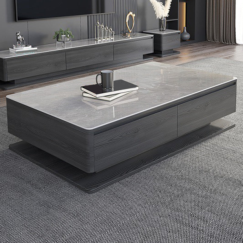 Modern Style Grey/white Slate Top Rectangular Coffee Table with Solid Wood Base