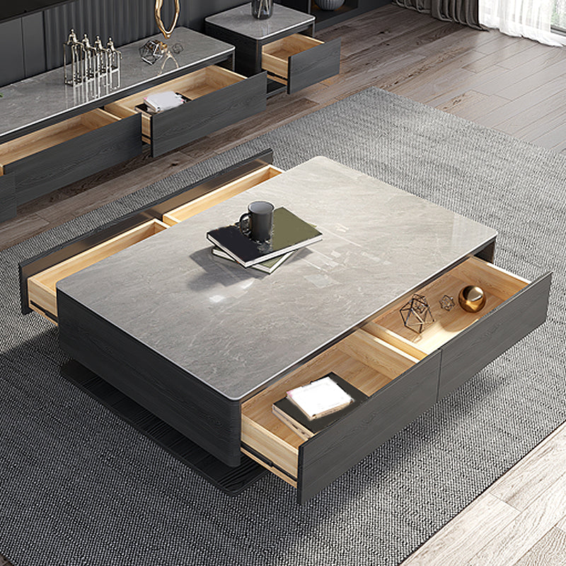 Modern Style Grey/white Slate Top Rectangular Coffee Table with Solid Wood Base