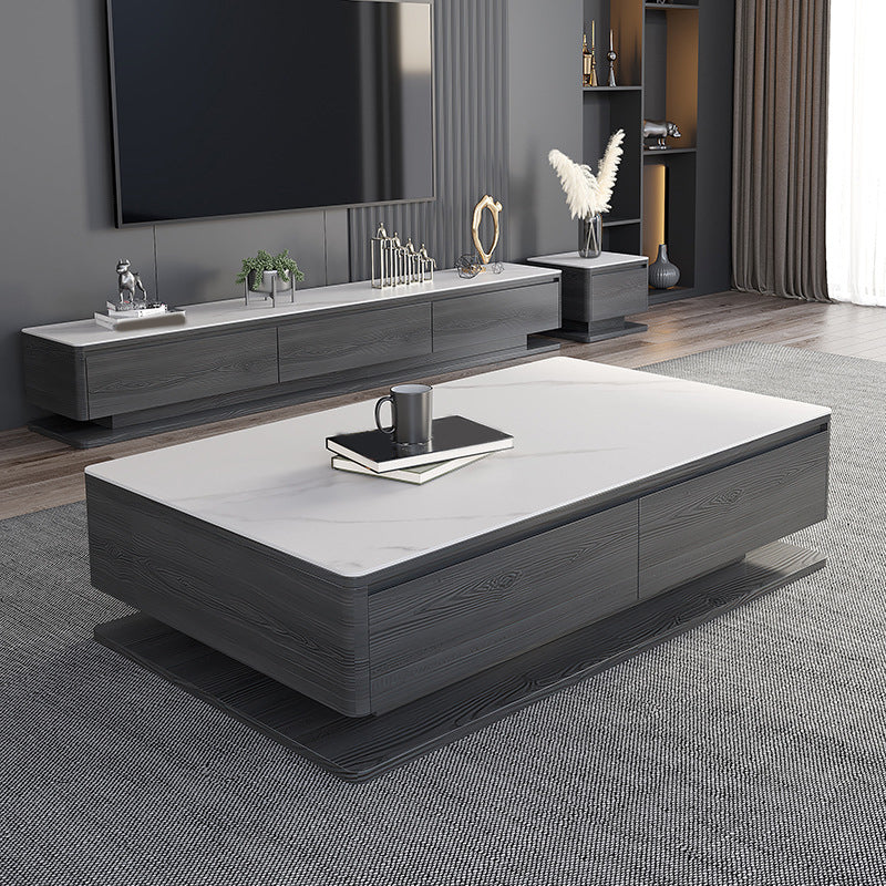 Modern Style Grey/white Slate Top Rectangular Coffee Table with Solid Wood Base