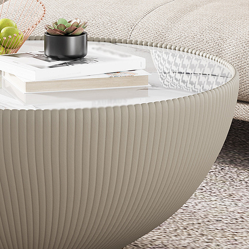 Slate Round Top Coffee Table Faux Leather Solid Base Cocktail Table