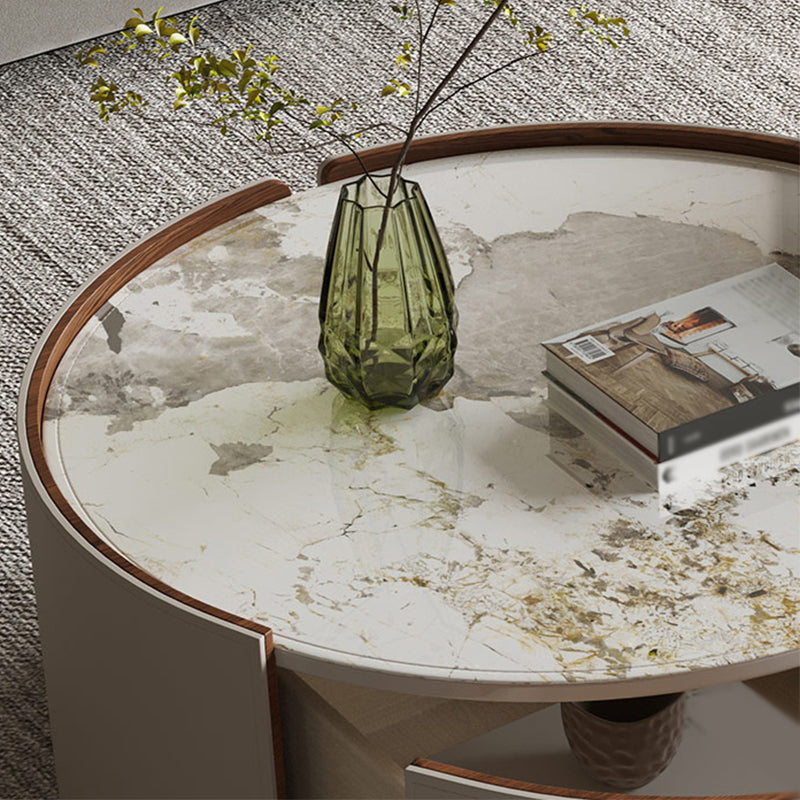 Modern Drum Base Solid Leather Round Table Coffee Table with Storage