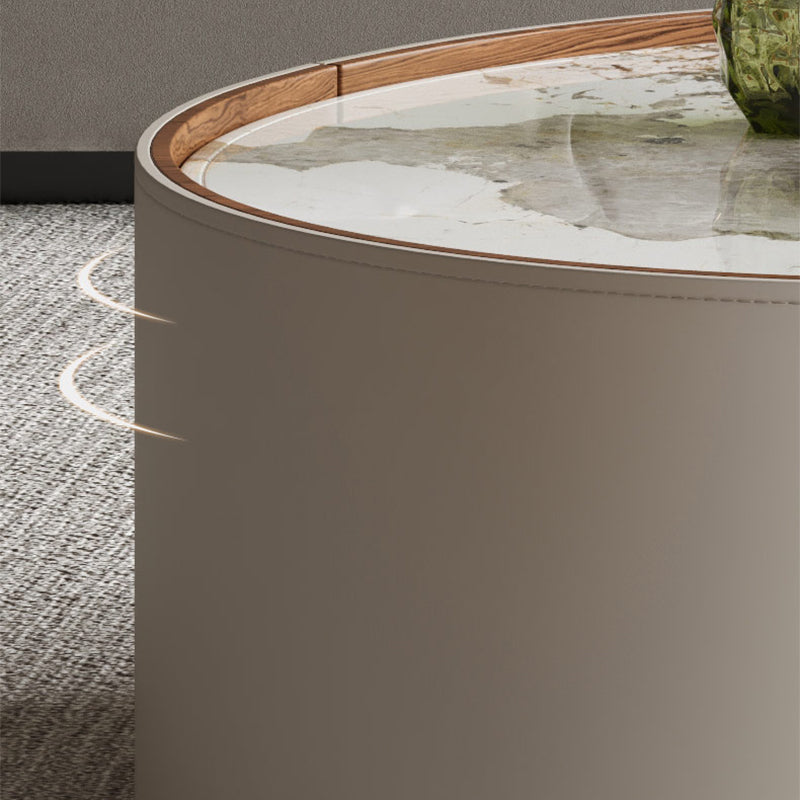 Modern Drum Base Solid Leather Round Table Coffee Table with Storage