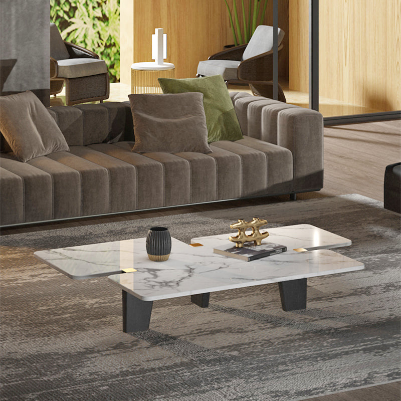 13.7"H Contemporary Wooden 3-leg Base White/grey Irregular Marble Coffee Table