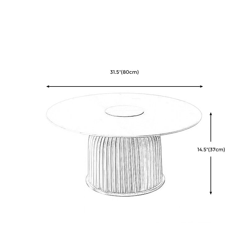 Modern Style Round Coffee Table with Drum Base Metal Design Rock Plate Top