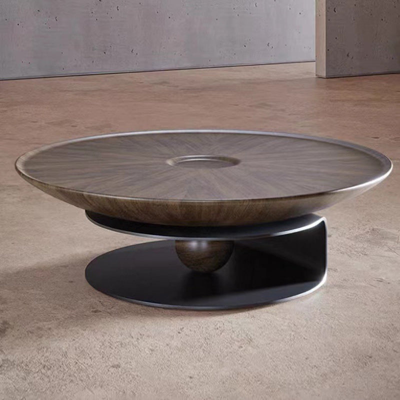 Modern Style Wood Walnut/black Top Stainless Steel Base Round Coffee Table