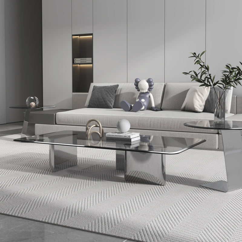 13.7" Contemporary Style 3 Legs Metal Base Square Glass Top Coffee Table