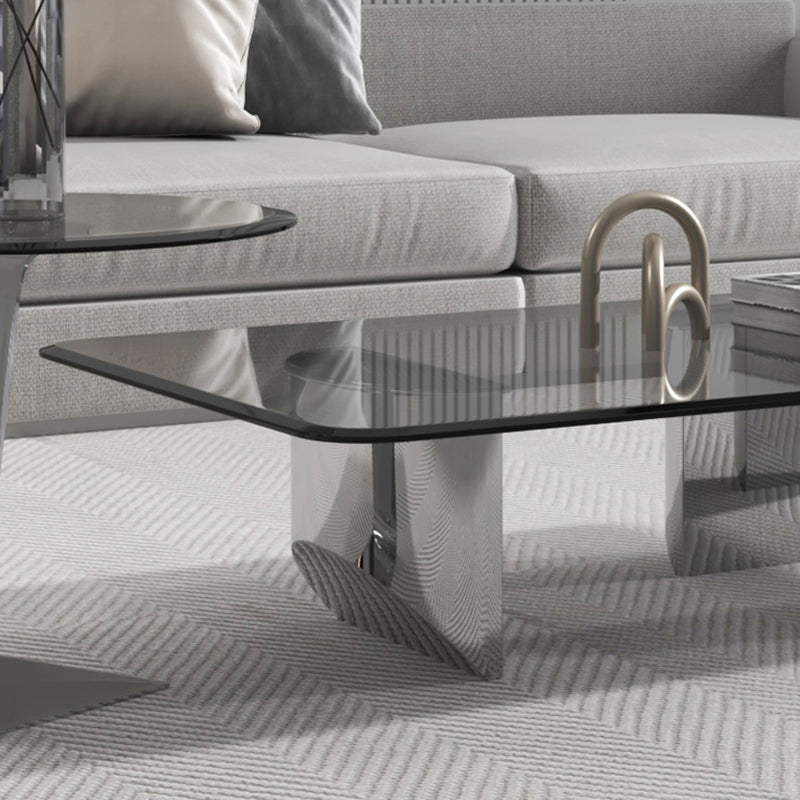 13.7" Contemporary Style 3 Legs Metal Base Square Glass Top Coffee Table
