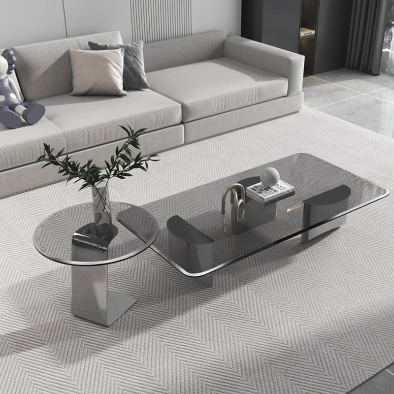 13.7" Contemporary Style 3 Legs Metal Base Square Glass Top Coffee Table