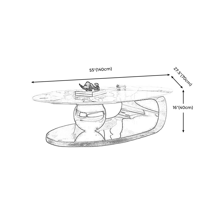 Oval Coffee Table with Stainless Steel Base Made of Rock Sheet