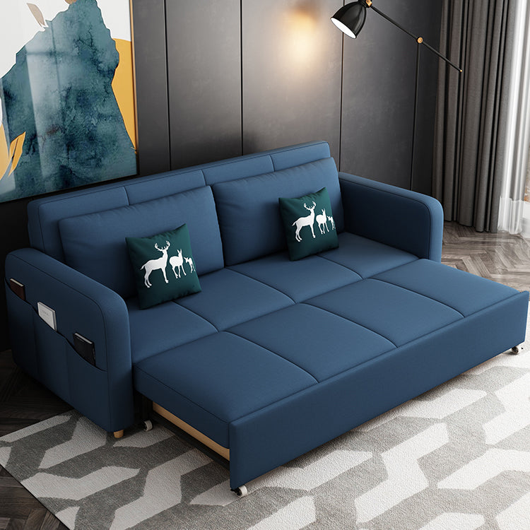Contemporary Cotton Blend Sleeper Square Arm Sofa Bed in Blue
